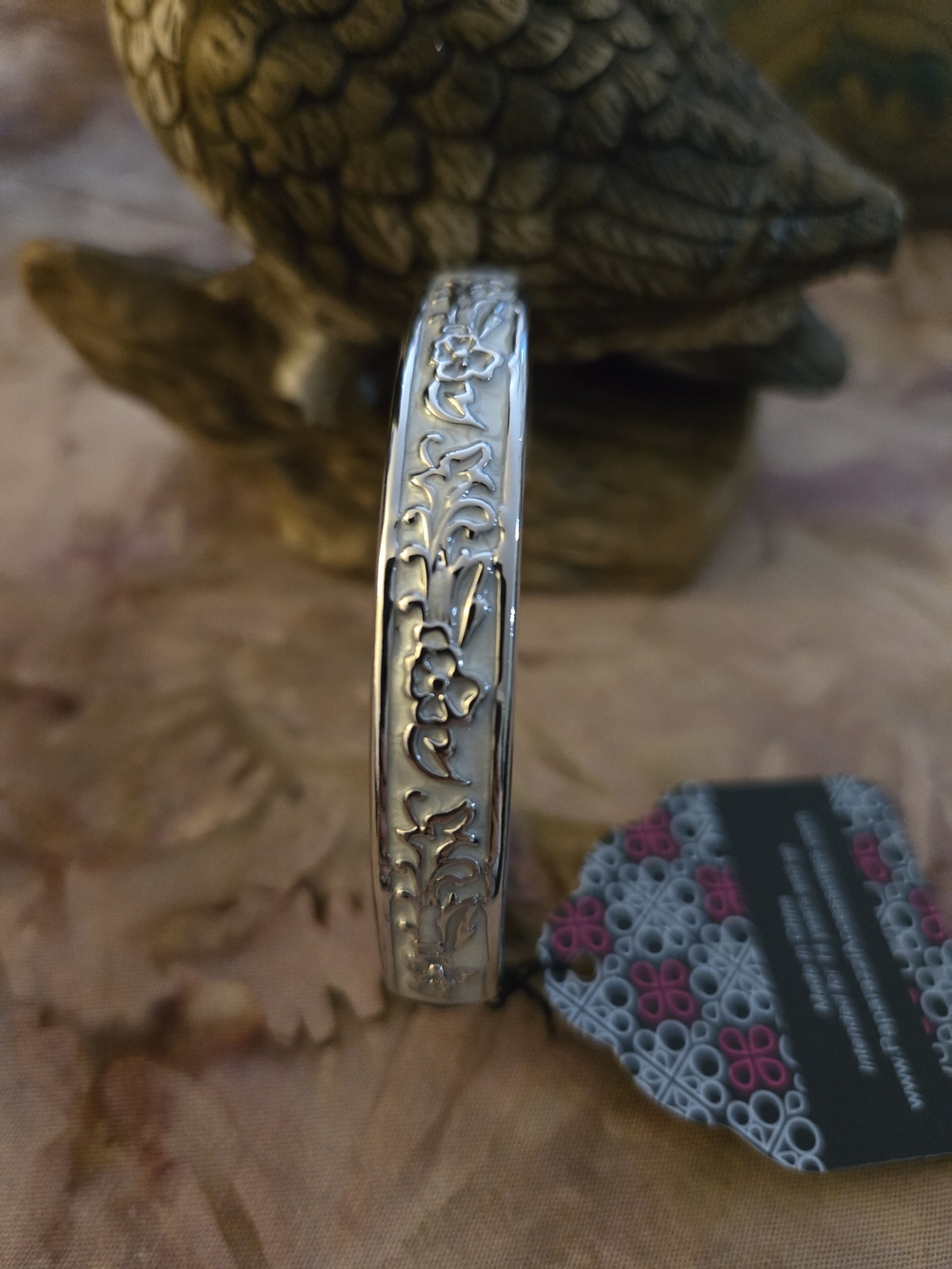 Silver Floral Engraved Bangle Bracelet - Women Jewelry